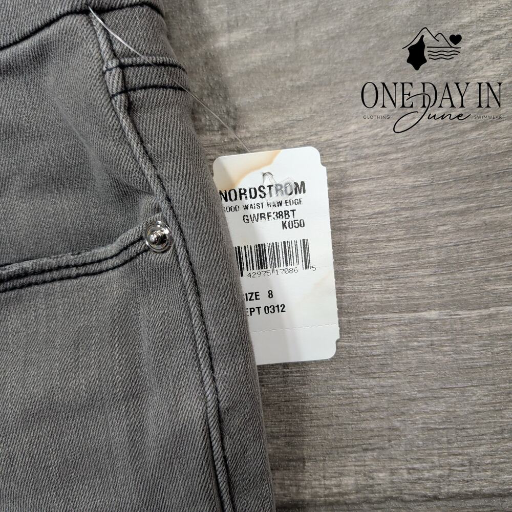 Good American Good Waist Raw Edge Skinny Jeans Gray High Rise NWT Size 8 - Picture 3 of 8